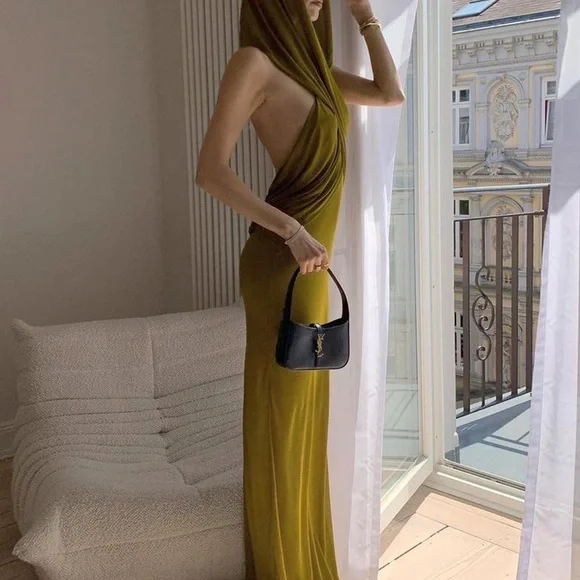 KOIR Olive Draped Hooded Maxi Dress | Inspired by saint Laurent / Cult Gaia - Picture 4 of 14